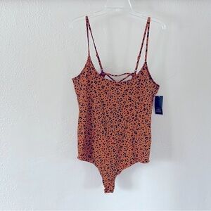 Wild Fable | New Rust Orange Animal Print Lace Up Bodysuit, XXL